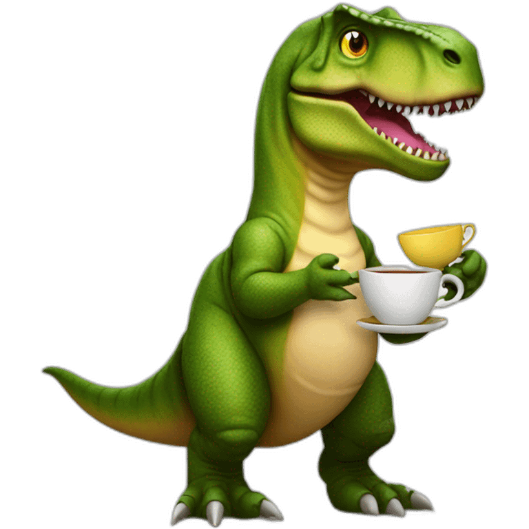 T-rex holding tea cup emoji