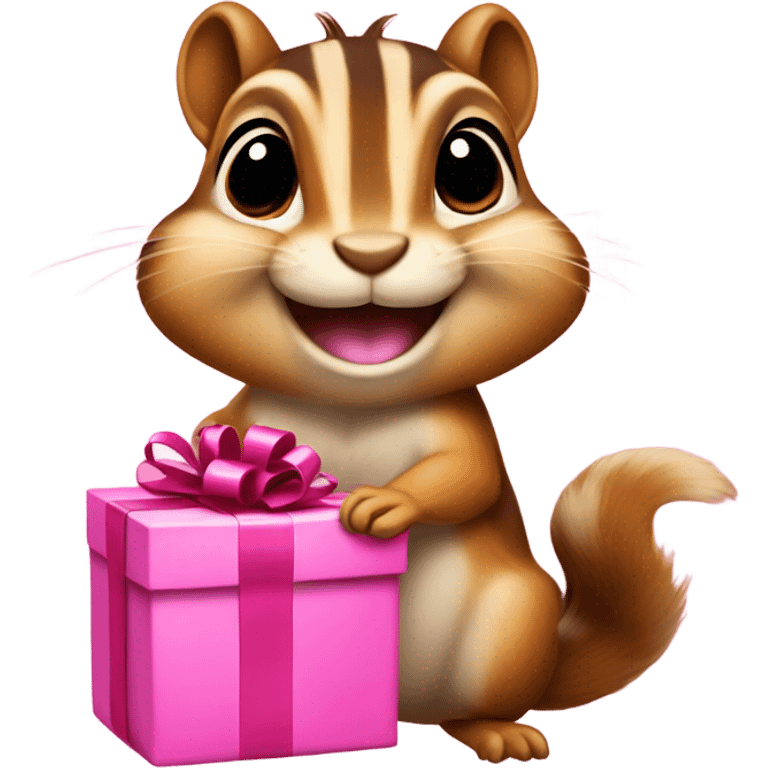 Chipmunk with pink gift emoji