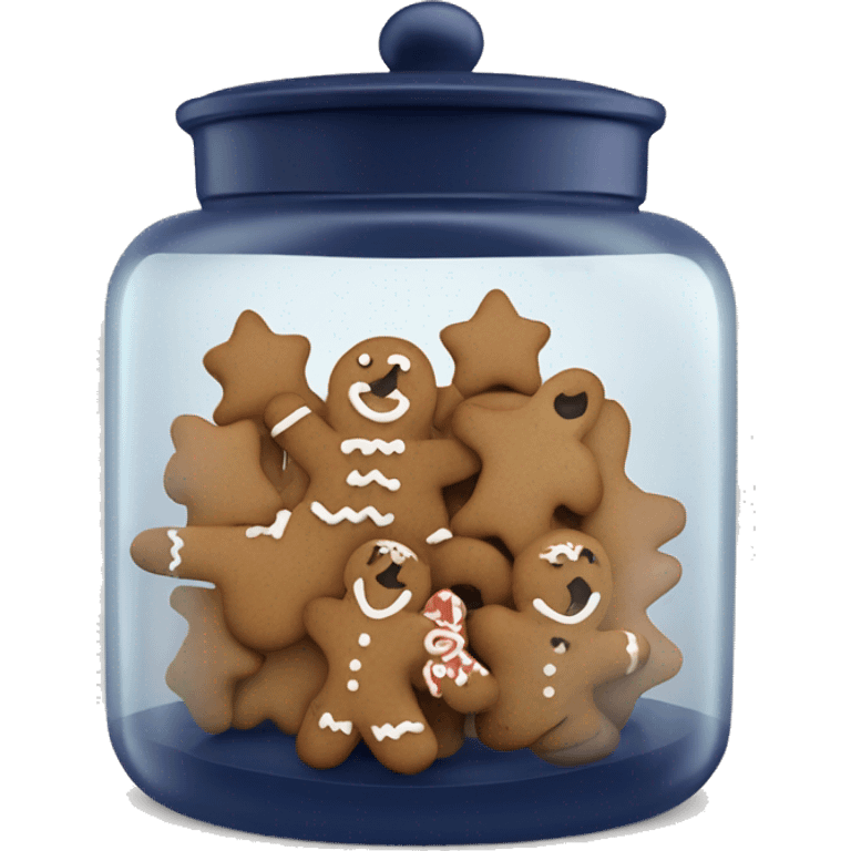 Realistic glass cookie jar with navy blue lid and different shaped gingerbread cookies inside emoji