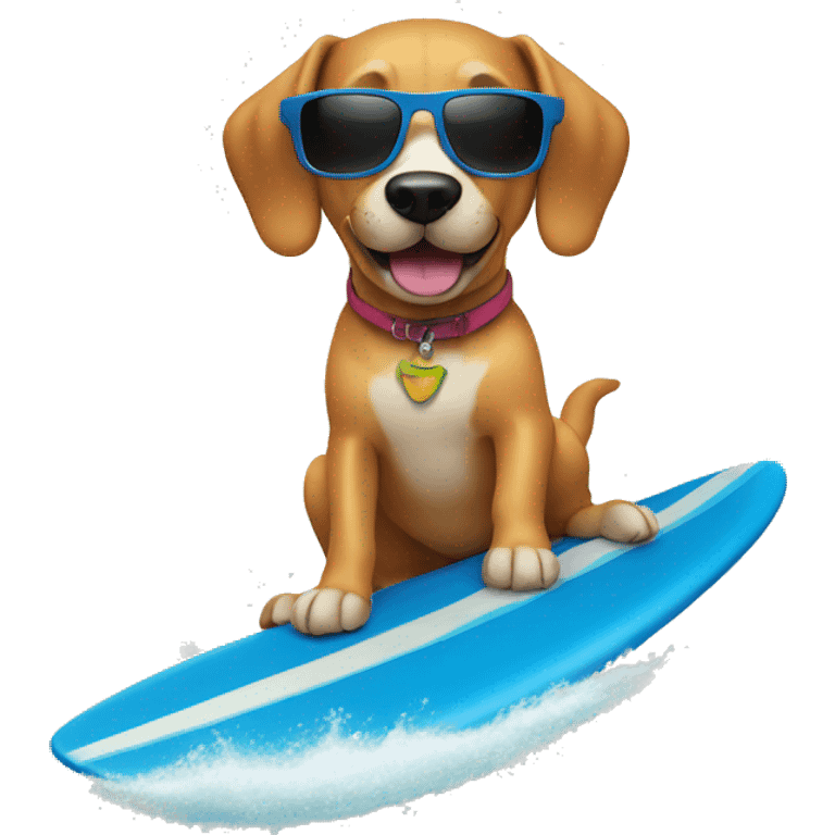 Dog with sunglasses surfing emoji