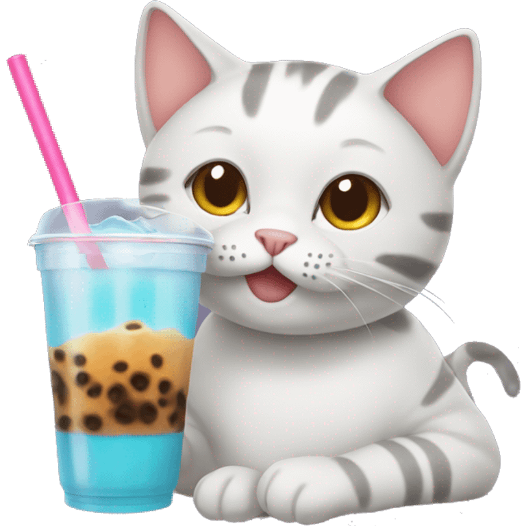 cat drinking boba emoji