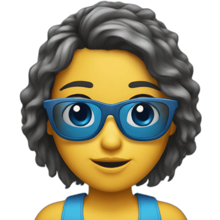 Chica con el pelo azul y gafas emoji