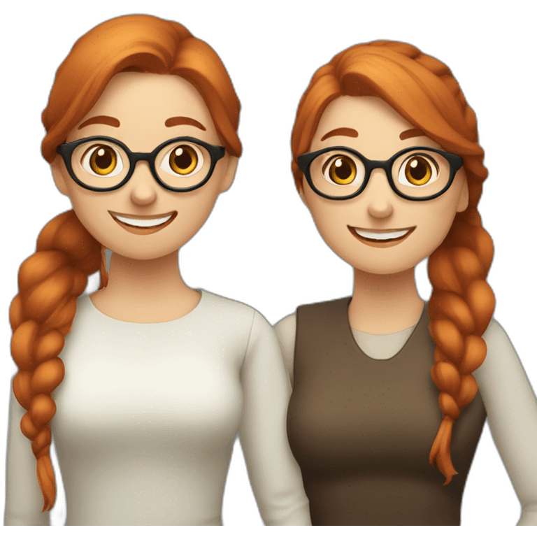 two nordic women designers being jolly, one with reddish hair, a ponytail and no glasses and the other with dark brown, no ponytail and glasses emoji