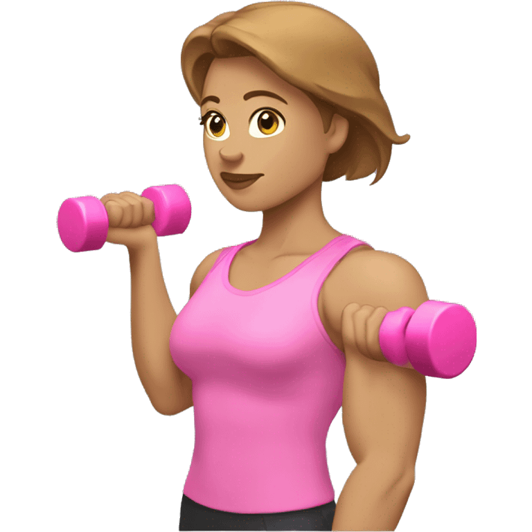 Short light brown hair Female White bicep side view holding a pink dumbbell emoji