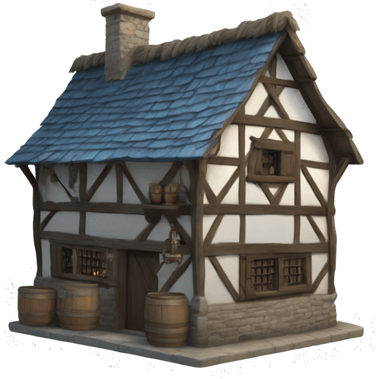 Realistic blue isolated medieval tavern house. emoji