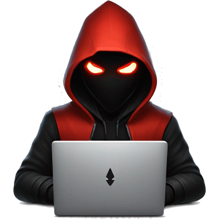 developer behind his laptop with this style : Riot Games Valorant black red glowing bright red character red black hooded assassin themed character emoji