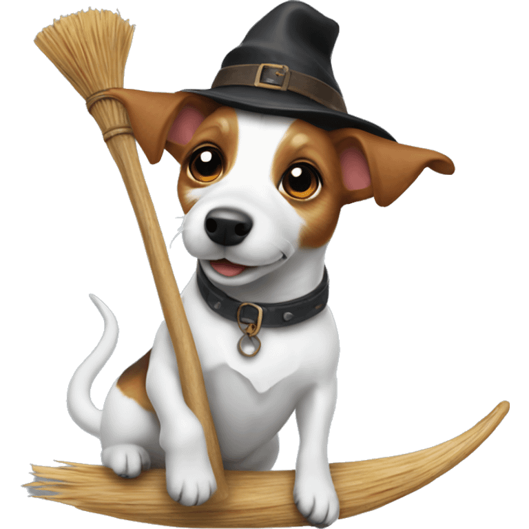 jack russell on a broomstick emoji