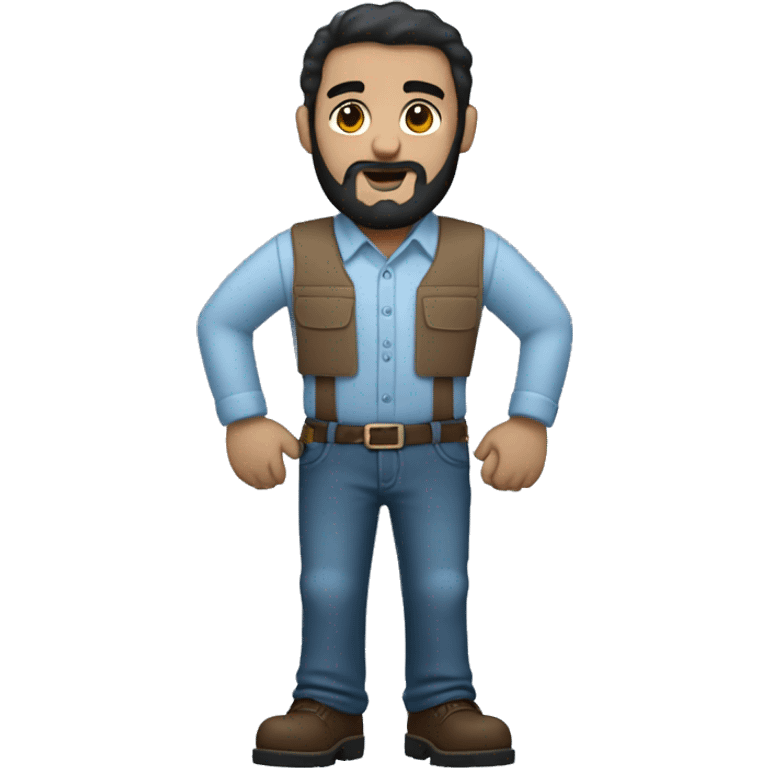 A standing engineer with white skin and black beard, wearing light blue blouse and dark nave jeans and brown shoes  emoji