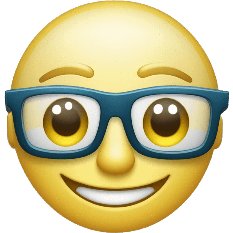 El personaje sonriendo con los ojos ligeramente cerrados detrás de las gafas brillantes, indicando un momento alegre. emoji