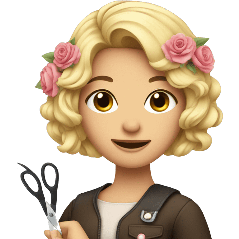 A pretty woman with flowers and scissors emoji