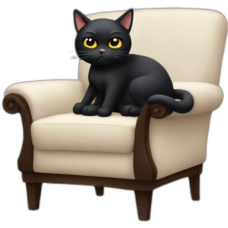 Angry Black cat sitting comfy in a armchair looking at us emoji