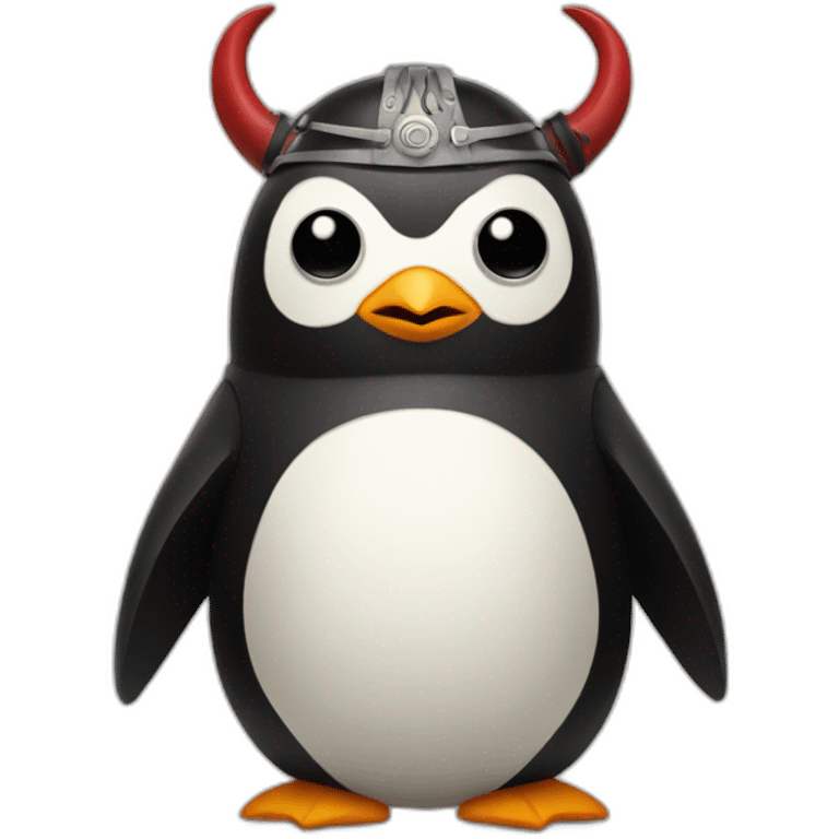 penguin with face wearing samurai helmet with big horns emoji