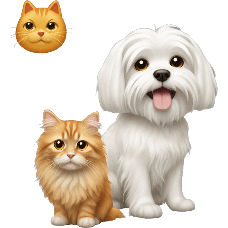 Maltese dog with a ginger cat  emoji