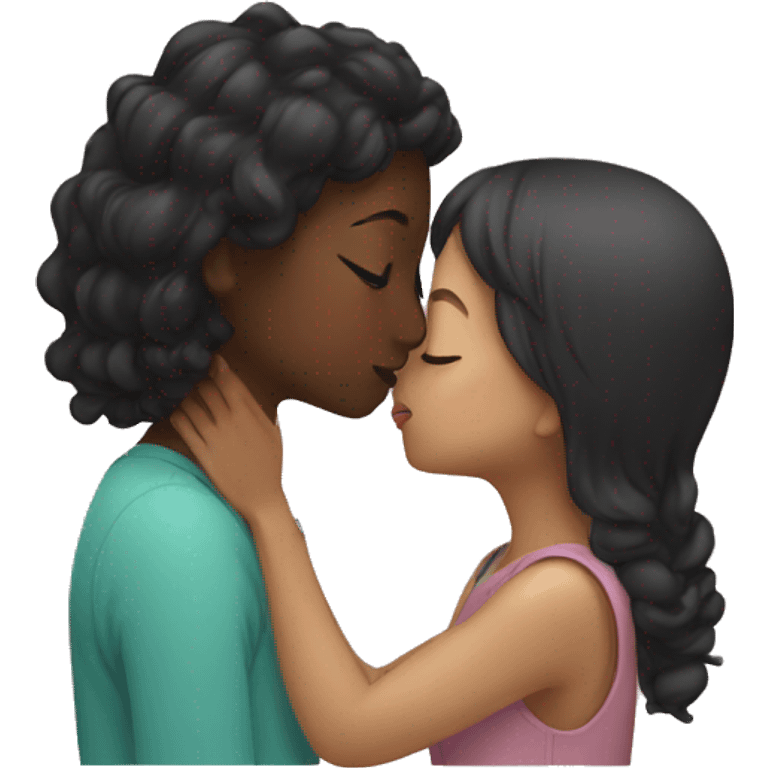 black girl kissing asian girl  emoji