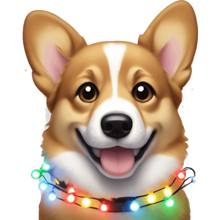 corgi puppy wearing christmas lights emoji