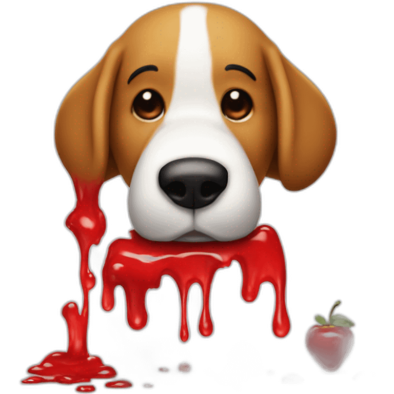 Snoopy with red juice on face dripping from mouth, angry emoji