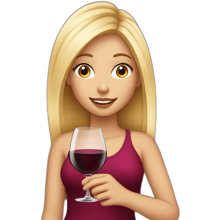 Blond beautiful girl with a glass of wine emoji