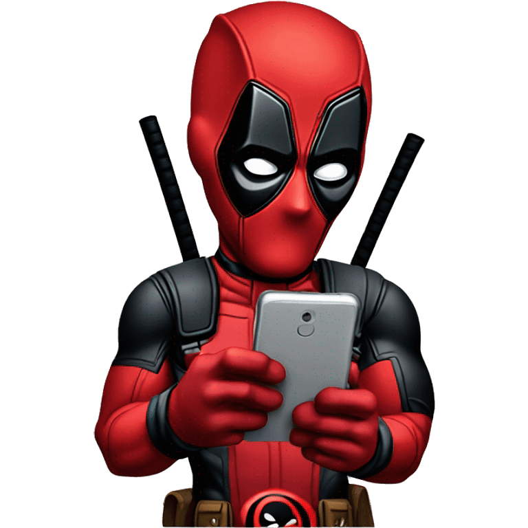 Deadpool facing down while using a phone emoji