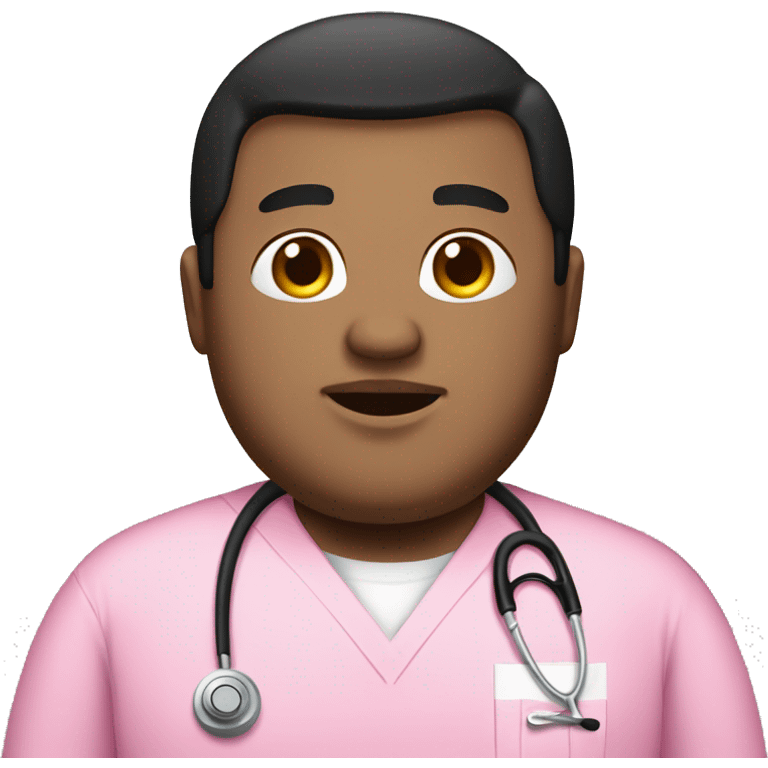 Chubby man with black straight hair wearing a pink nurse scrub emoji