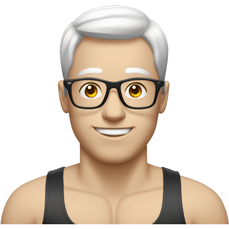 Pale guy with glasses doing workout emoji