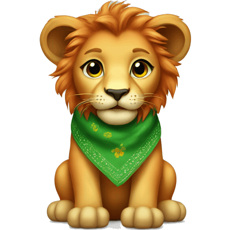 Baby lion with green and orange bandana emoji