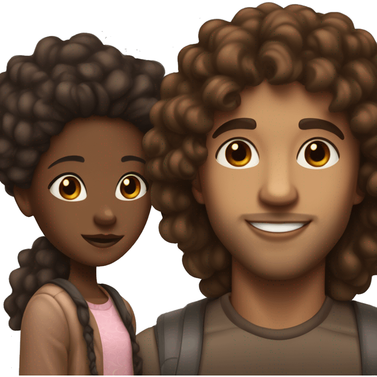 brown skinned girl with long brown wavy hair with light skinned guy with big lips and a short afro   emoji