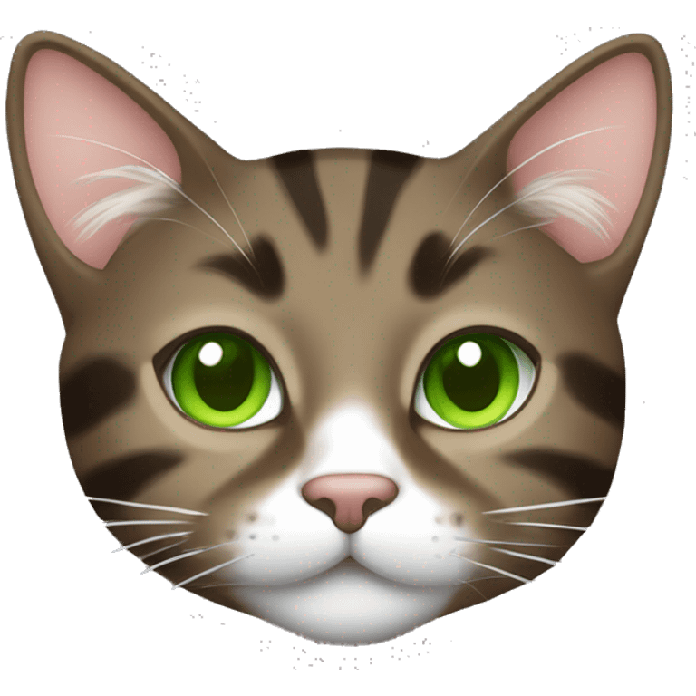 Sleeping Dark brown tabby spotted cat with white paws, green eyes and white neck emoji