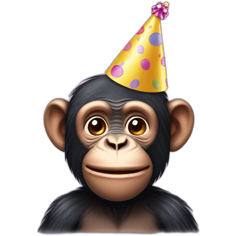 chimpanzee wearing birthday hat emoji