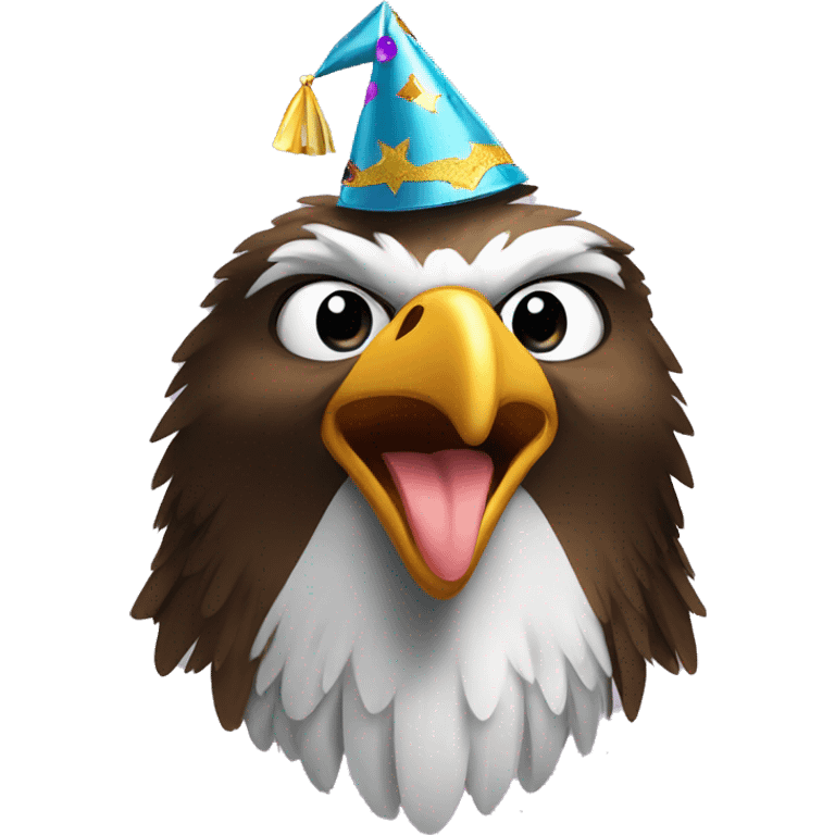 Eagle with happy face and party hat emoji