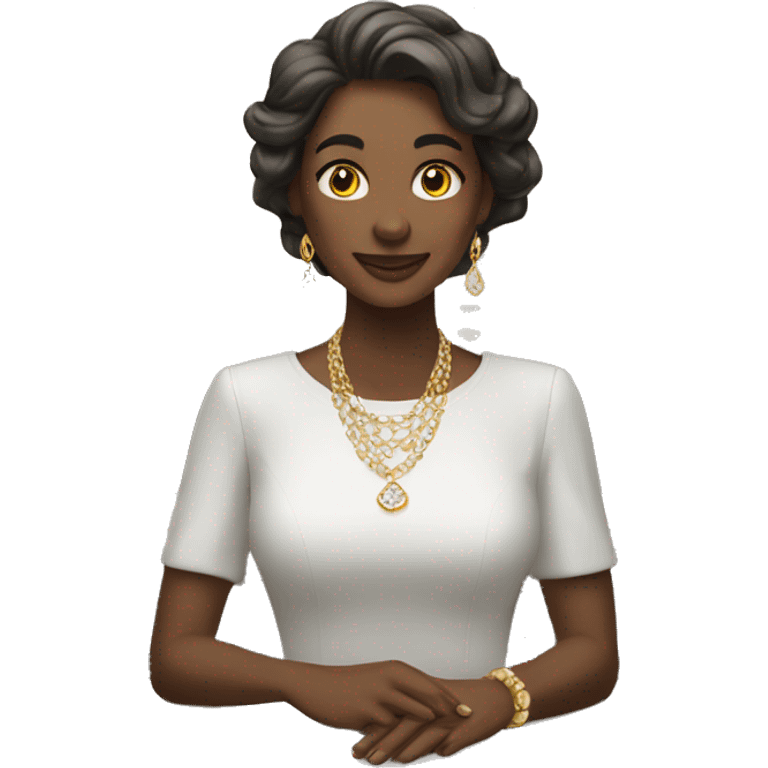 woman standing over counter at jeweller emoji