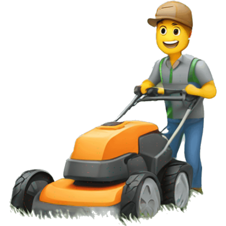 Guy mowing lawn with lawnmover emoji