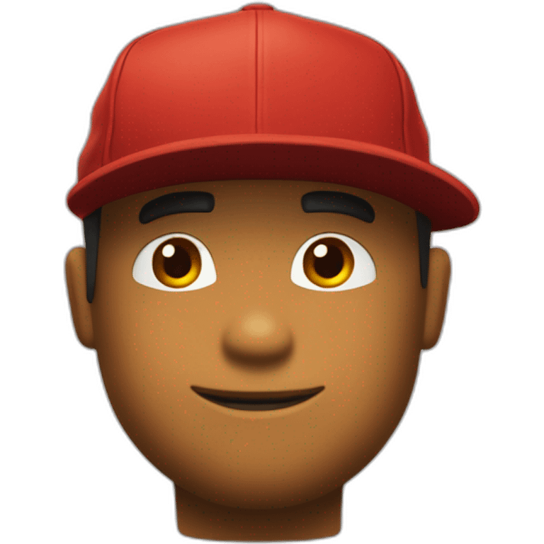 alguien con una cara simple con gorra roja y marron y su piel es amarilla, ah, cara de roblox, ojos hechos de palos emoji