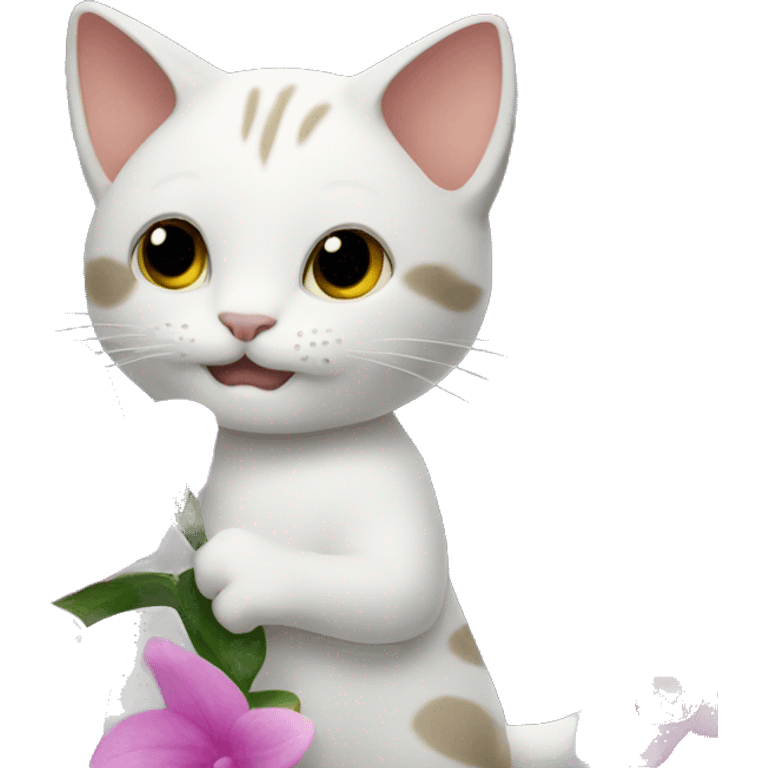 cat holding orchid emoji