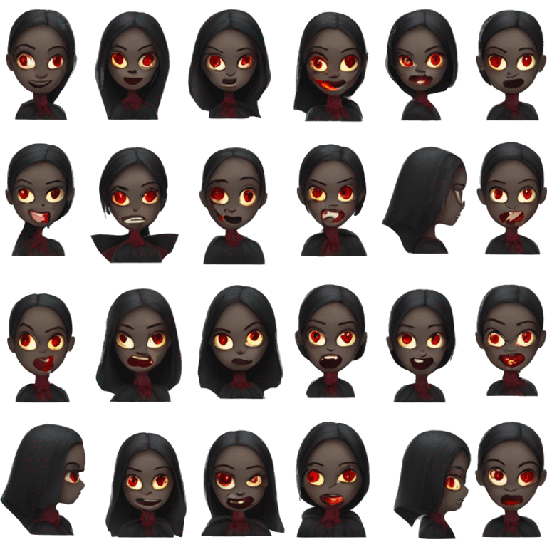 A vampire woman with red eyes, fangs, and wearing black  emoji