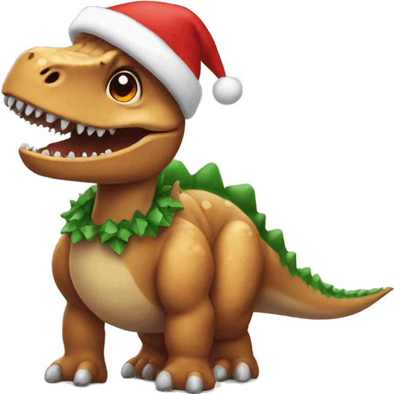 Dinosaur in a Christmas hat emoji