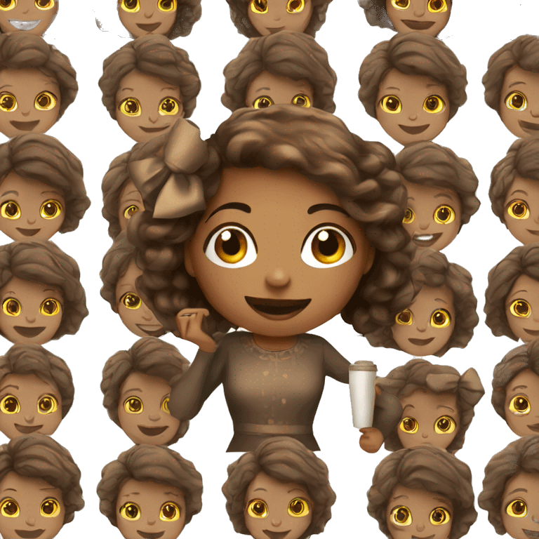 Brown girl holding coffee cup with bow  emoji