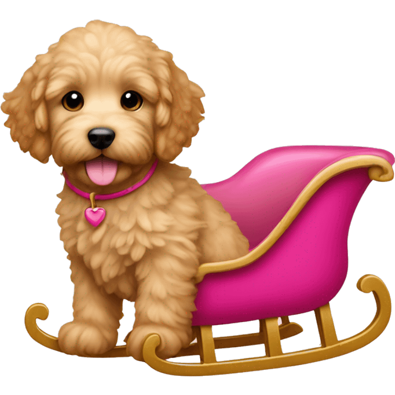 Mini golden doodle puppy  with pink sleigh  emoji