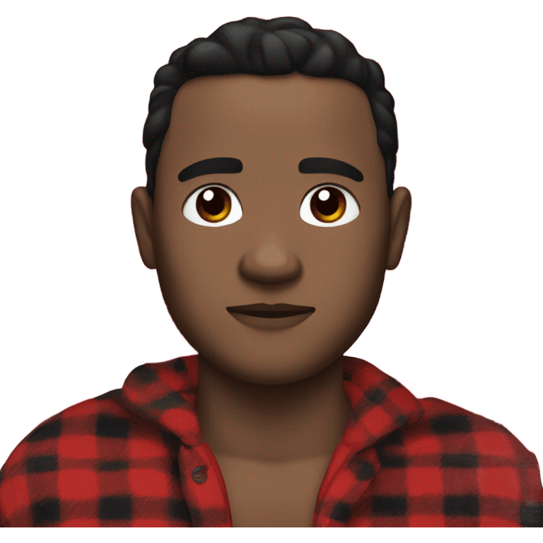 White Man with black hair and brown eyes wearing red and black buffalo plaid pjs emoji