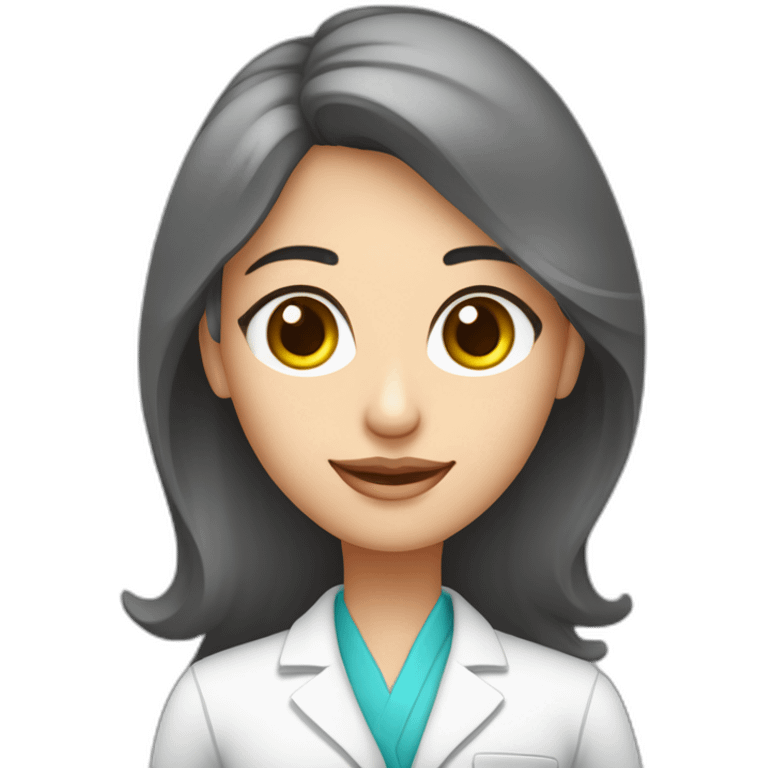 Crea un avatar de medio cuerpo de una nutricionista morena  con grandes ojos grises, rostro delgado, cabello largo, comienza por ahí y perfecciona el resultado. emoji