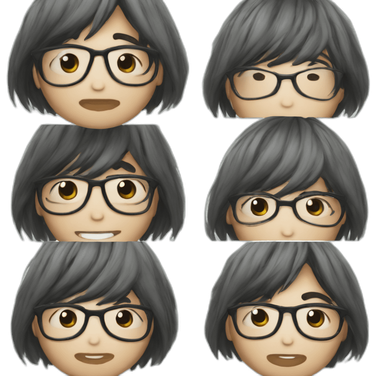 volumy bowlcut hair asianboy with glasses emoji