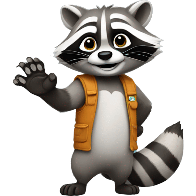 The raccoon waves its paw emoji