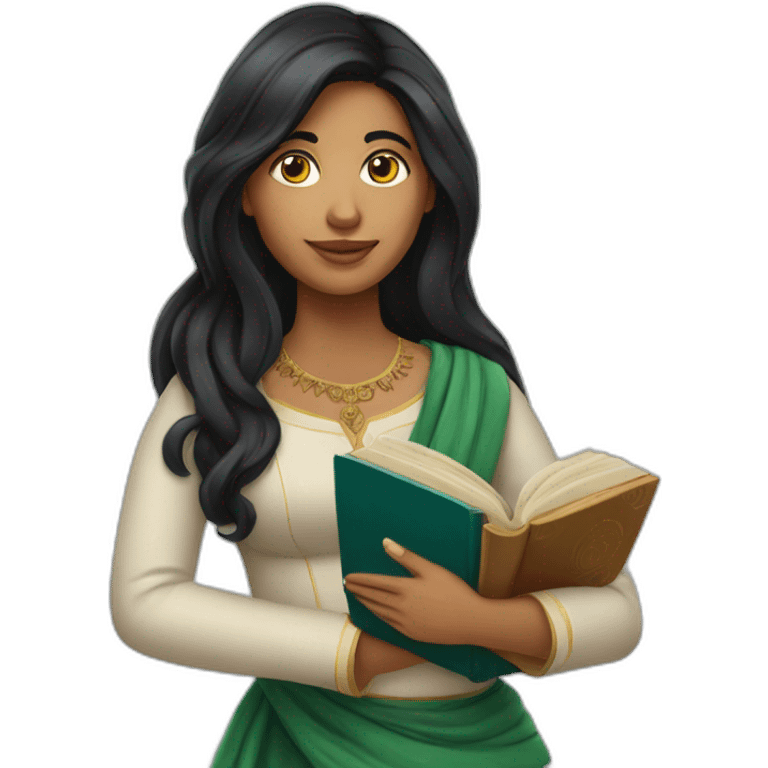 A Portuguese Indian Woman with book in her hand long black hair  emoji