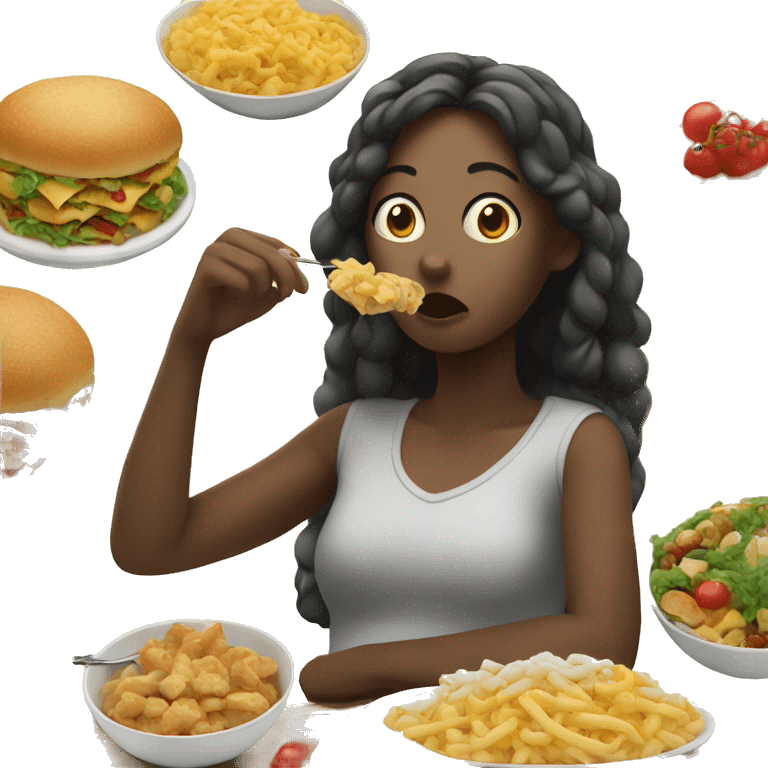 Woman eating a lot of food emoji