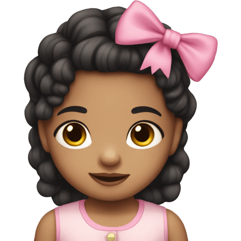 Toddler with dark hair and light skin and a pink bow emoji