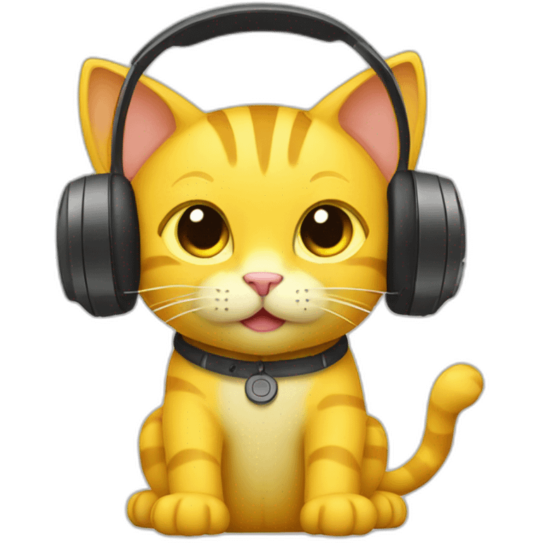 yellow cat with headphones working in a computer emoji