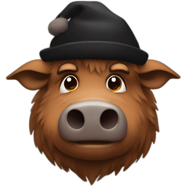 fullface sad brown boar with black winter hat emoji