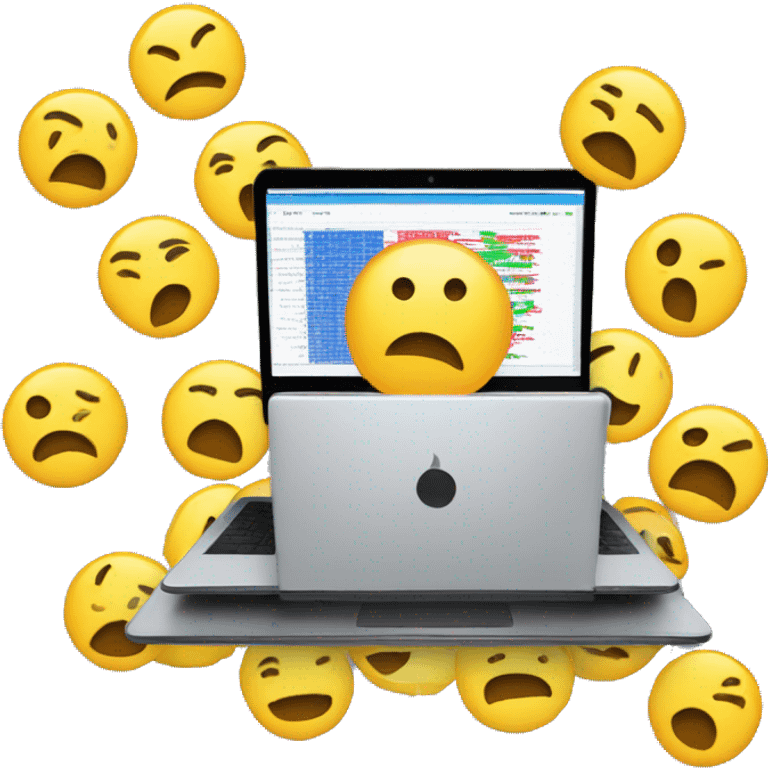 laptop with stock chart surrounded by sad people emoji