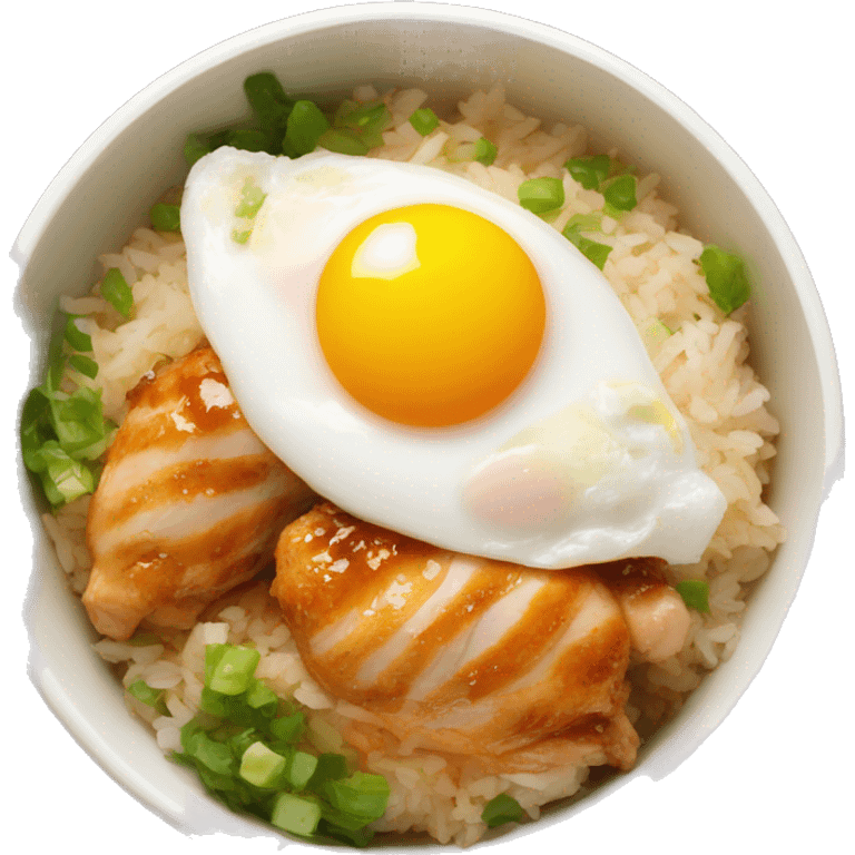 chicken thigh rice bowl with two eggs emoji