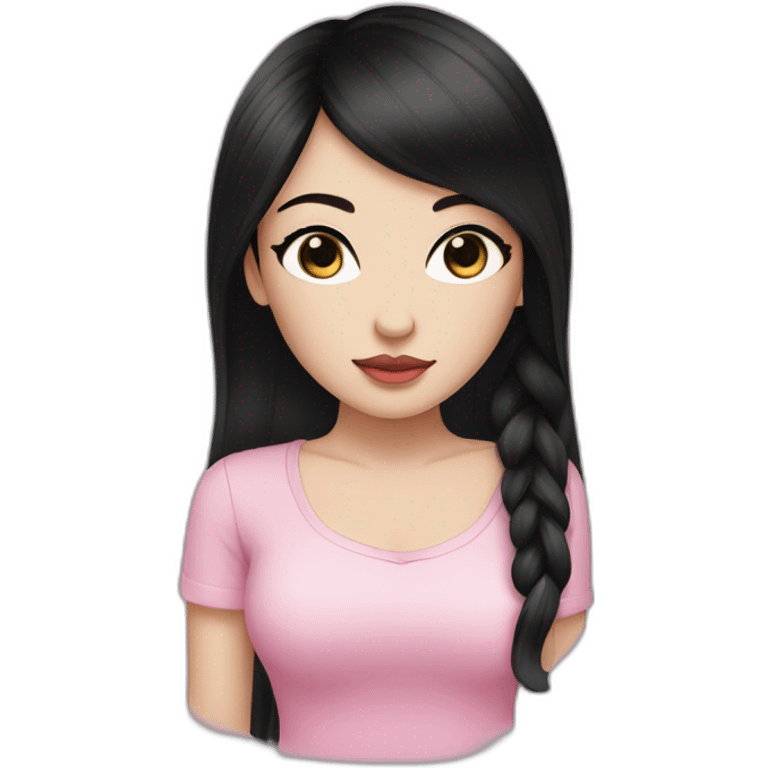 Beautiful woman,Black hair,long hair,White skin,oval face,big eyes,Blackeyes,Pink lips,Chinese emoji