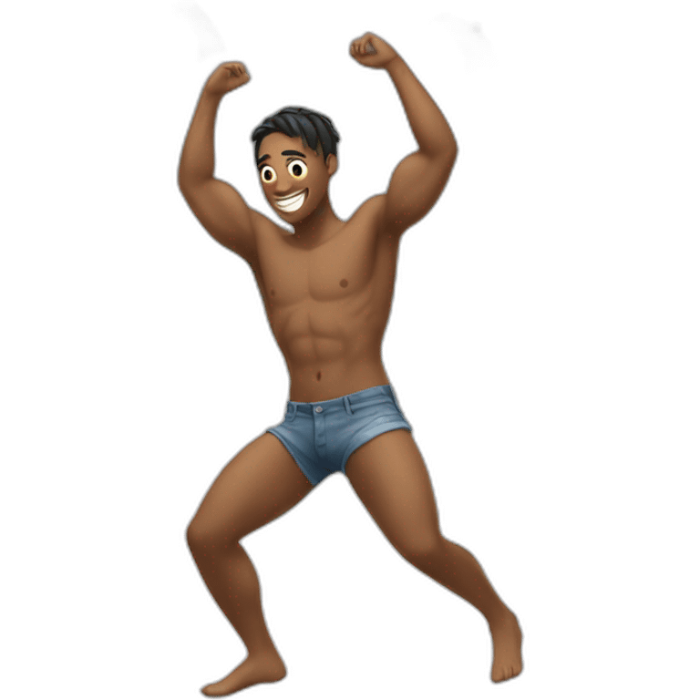 Shirtless guy dancing under raining money  emoji